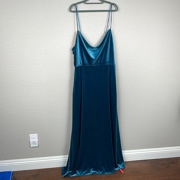 NWT After Six Cowl Neck Velvet Gown Bridesmaid Dress Dutch Blue 1541 Sz 16 - Picture 2 of 12